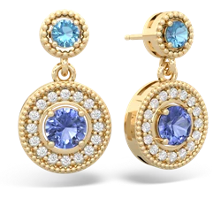 Blue Topaz Halo Dangle 14K Yellow Gold earrings E5319