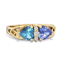 Blue Topaz Celtic Knot Double Heart 14K Yellow Gold ring R5040