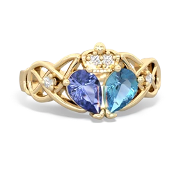 Blue Topaz 'One Heart' Celtic Knot Claddagh 14K Yellow Gold ring R5322