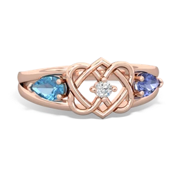 Blue Topaz Hearts Intertwined 14K Rose Gold ring R5880