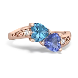 Blue Topaz Snuggling Hearts 14K Rose Gold ring R2178