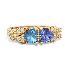 Blue Topaz Diamond Butterflies 14K Yellow Gold ring R5601