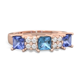 Blue Topaz Three Stone Diamond Cluster 14K Rose Gold ring R2592