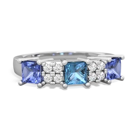 Blue Topaz Three Stone Diamond Cluster 14K White Gold ring R2592