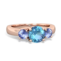 Blue Topaz Three Stone Round Trellis 14K Rose Gold ring R4018