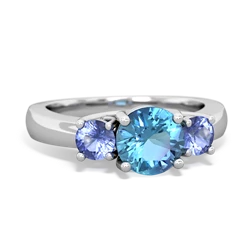 Blue Topaz Three Stone Round Trellis 14K White Gold ring R4018