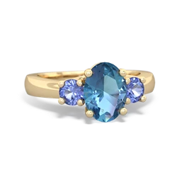 Blue Topaz Three Stone Oval Trellis 14K Yellow Gold ring R4024