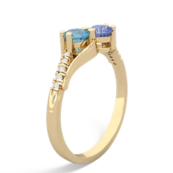 Blue Topaz Infinity Pave Two Stone 14K Yellow Gold ring R5285