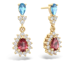 Blue Topaz Halo Pear Dangle 14K Yellow Gold earrings E1882