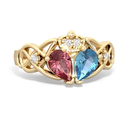 Blue Topaz 'One Heart' Celtic Knot Claddagh 14K Yellow Gold ring R5322