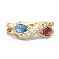 Blue Topaz Diamond Infinity 14K Yellow Gold ring R5390