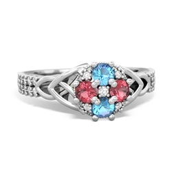 Blue Topaz Celtic Knot Cluster Engagement 14K White Gold ring R26443RD