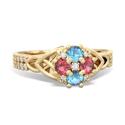 Blue Topaz Celtic Knot Cluster Engagement 14K Yellow Gold ring R26443RD