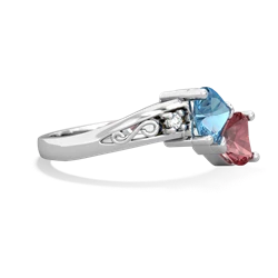 Blue Topaz Snuggling Hearts 14K White Gold ring R2178