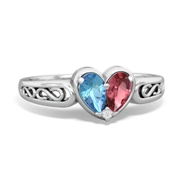 Blue Topaz Filligree 'One Heart' 14K White Gold ring R5070