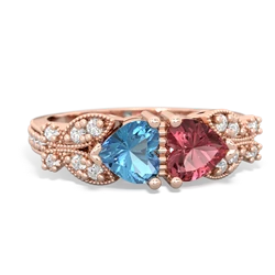 Blue Topaz Diamond Butterflies 14K Rose Gold ring R5601