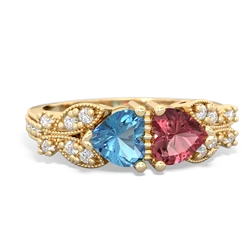 Blue Topaz Diamond Butterflies 14K Yellow Gold ring R5601