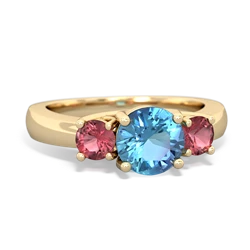 Blue Topaz Three Stone Round Trellis 14K Yellow Gold ring R4018