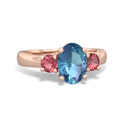 Blue Topaz Three Stone Oval Trellis 14K Rose Gold ring R4024