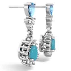 Blue Topaz Halo Pear Dangle 14K White Gold earrings E1882
