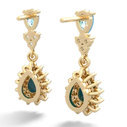 Blue Topaz Halo Pear Dangle 14K Yellow Gold earrings E1882