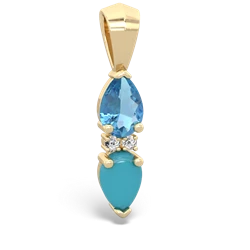 Blue Topaz Bowtie Drop 14K Yellow Gold pendant P0865