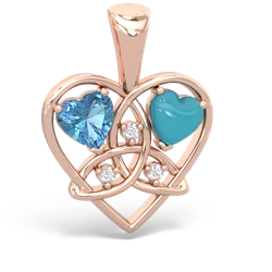 Blue Topaz Celtic Trinity Heart 14K Rose Gold pendant P5331