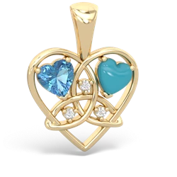 Blue Topaz Celtic Trinity Heart 14K Yellow Gold pendant P5331