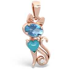 Blue Topaz Kitten 14K Rose Gold pendant P5780