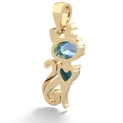 Blue Topaz Kitten 14K Yellow Gold pendant P5780