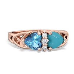 Blue Topaz Celtic Knot Double Heart 14K Rose Gold ring R5040