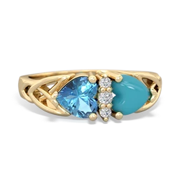 Blue Topaz Celtic Knot Double Heart 14K Yellow Gold ring R5040