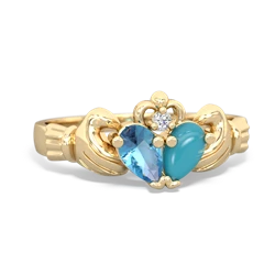 Blue Topaz 'Our Heart' Claddagh 14K Yellow Gold ring R2388