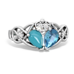 Blue Topaz 'One Heart' Celtic Knot Claddagh 14K White Gold ring R5322