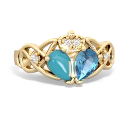 Blue Topaz 'One Heart' Celtic Knot Claddagh 14K Yellow Gold ring R5322