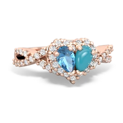 Blue Topaz Diamond Twist 'One Heart' 14K Rose Gold ring R2640HRT