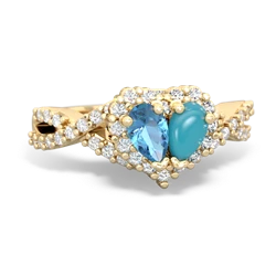 Blue Topaz Diamond Twist 'One Heart' 14K Yellow Gold ring R2640HRT