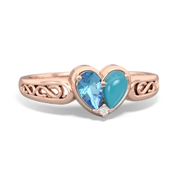 Blue Topaz Filligree 'One Heart' 14K Rose Gold ring R5070