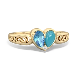 Blue Topaz Filligree 'One Heart' 14K Yellow Gold ring R5070