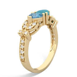 Blue Topaz Diamond Butterflies 14K Yellow Gold ring R5601