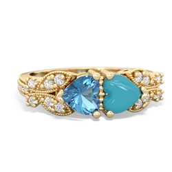 Blue Topaz Diamond Butterflies 14K Yellow Gold ring R5601