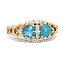 Blue Topaz Sparkling Celtic Knot 14K Yellow Gold ring R2645