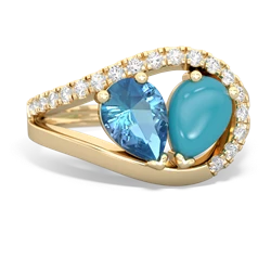 Blue Topaz Nestled Heart Keepsake 14K Yellow Gold ring R5650