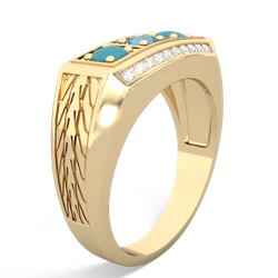 Blue Topaz Three Stone Tire Tread Men's 14K Yellow Gold ring R0520