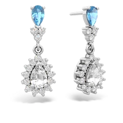 Blue Topaz Halo Pear Dangle 14K White Gold earrings E1882