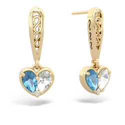 Blue Topaz Filligree Heart 14K Yellow Gold earrings E5070