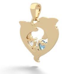 Blue Topaz Dolphin Heart 14K Yellow Gold pendant P5820