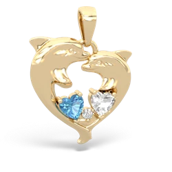 Blue Topaz Dolphin Heart 14K Yellow Gold pendant P5820