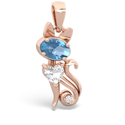 Blue Topaz Kitten 14K Rose Gold pendant P5780