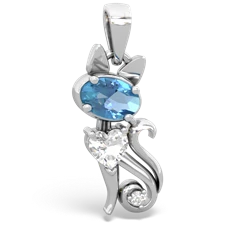 Blue Topaz Kitten 14K White Gold pendant P5780